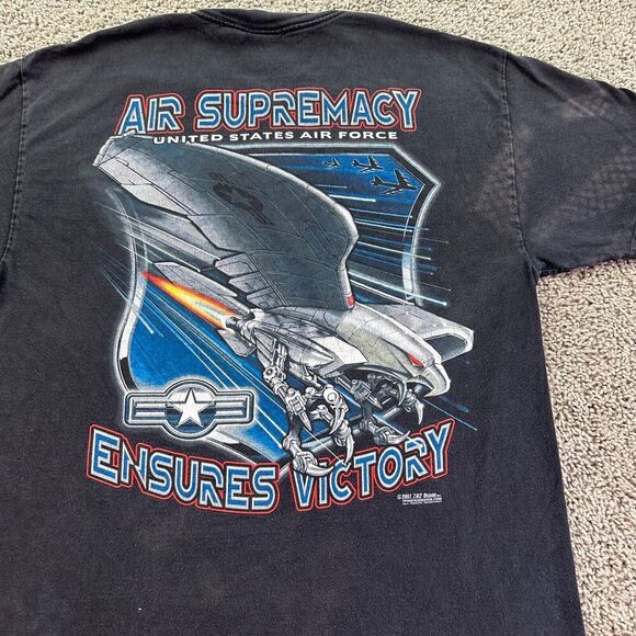 Air Force Shirt Mens L Black Blue Air Supremacy Ensures Victory USAF 7.62 FLAW - Picture 2 of 13